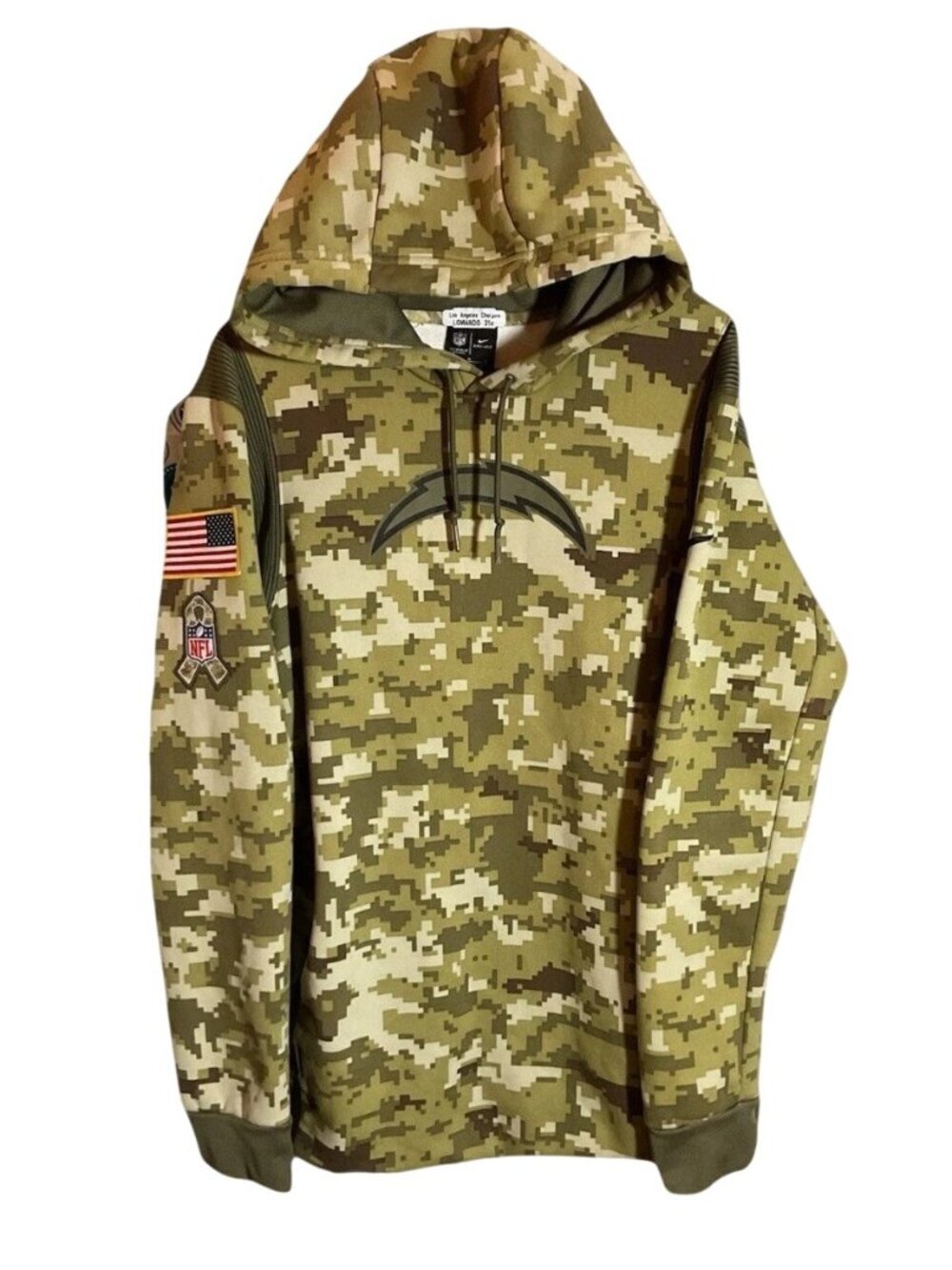 Los Angeles Chargers Rare Coach Lomando On Field Hoodie Grid Camo Fan Medium